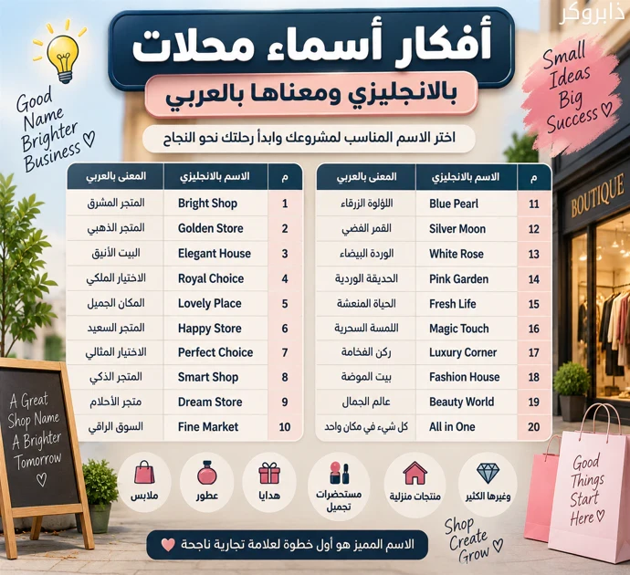 أفكار أسماء محلات بالانجليزي ومعناها بالعربي
