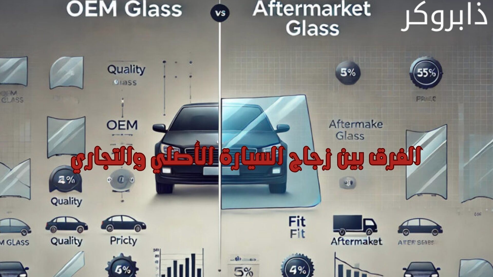الفرق بين زجاج السيارة الأصلي والتجاري