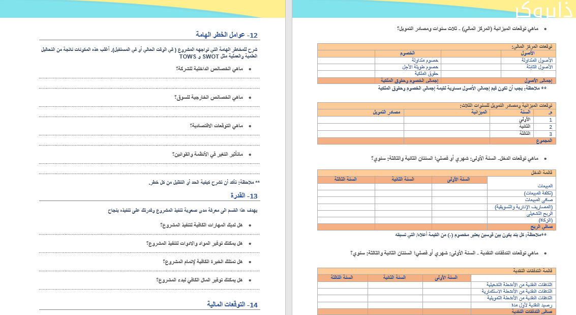 نموذج عمل دراسة جدوى لمشروع صغير