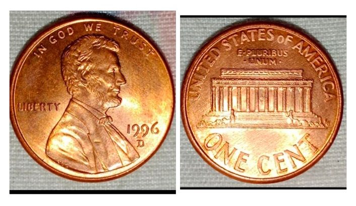 USA Lincoln cent 1996 D error Double die The