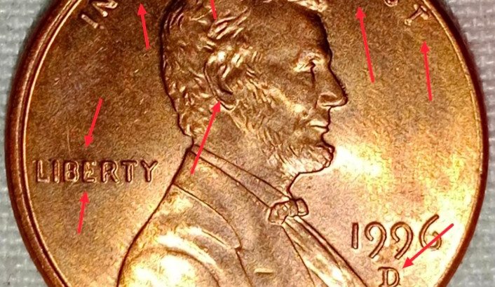 USA Lincoln cent 1996 D error Double die The