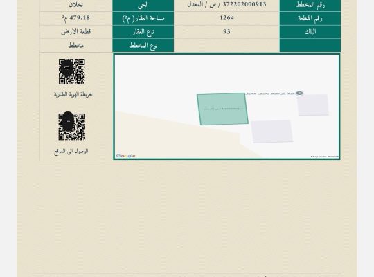 قطعة ارض للبيع بصك نخلان صبيا مساحه 479.18